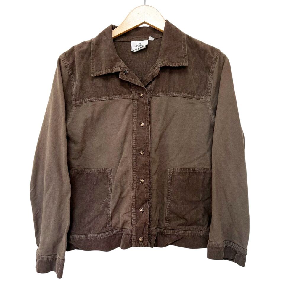 Hot Cotton Brown Green Button Front Shirt Sz S